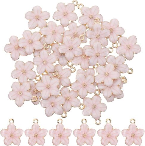 30pcs Flower Charms for Jewelry Making, Small Flower Enamel Charm, Jewelry Charm for Bracelets, Necklace, Earring, Jewelrys Making Findings, Purse Keychains, DIY Crafts, Handmade Accessories(Pink) in Saudi Arabia