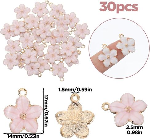 30pcs Flower Charms for Jewelry Making, Small Flower Enamel Charm, Jewelry Charm for Bracelets, Necklace, Earring, Jewelrys Making Findings, Purse Keychains, DIY Crafts, Handmade Accessories(Pink) in Saudi Arabia