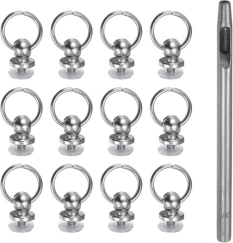 Harfington 12pcs ترصيع المعادن المسامير بنشقات الزر 8 ملم D-Ring Button مع ثقب جلدي 3.5 مم لحرف جلدية ، نغمة فضية in Saudi Arabia