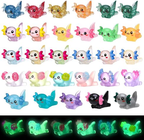29 Pcs Luminous Mini Resin Axolotl Glow in The Dark Little Tiny Resin Figurines Axolotl Bulk for DIY Garden Dollhouse Birthday Party Decoration Aquarium in Saudi Arabia