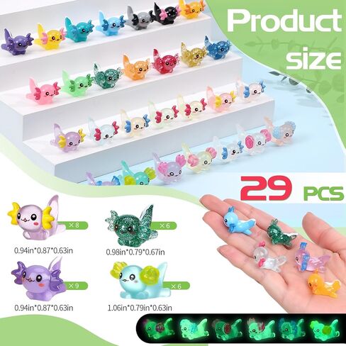 29 Pcs Luminous Mini Resin Axolotl Glow in The Dark Little Tiny Resin Figurines Axolotl Bulk for DIY Garden Dollhouse Birthday Party Decoration Aquarium in Saudi Arabia