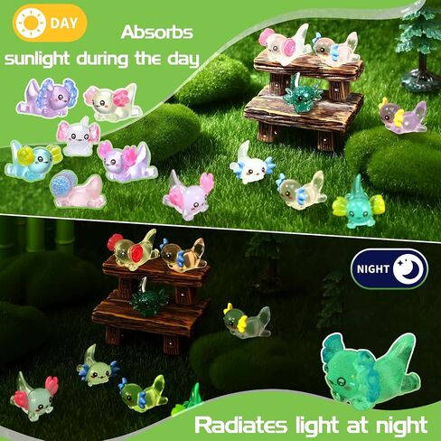 29 Pcs Luminous Mini Resin Axolotl Glow in The Dark Little Tiny Resin Figurines Axolotl Bulk for DIY Garden Dollhouse Birthday Party Decoration Aquarium in Saudi Arabia
