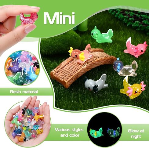 29 Pcs Luminous Mini Resin Axolotl Glow in The Dark Little Tiny Resin Figurines Axolotl Bulk for DIY Garden Dollhouse Birthday Party Decoration Aquarium in Saudi Arabia