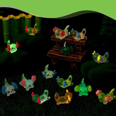 29 Pcs Luminous Mini Resin Axolotl Glow in The Dark Little Tiny Resin Figurines Axolotl Bulk for DIY Garden Dollhouse Birthday Party Decoration Aquarium in Saudi Arabia