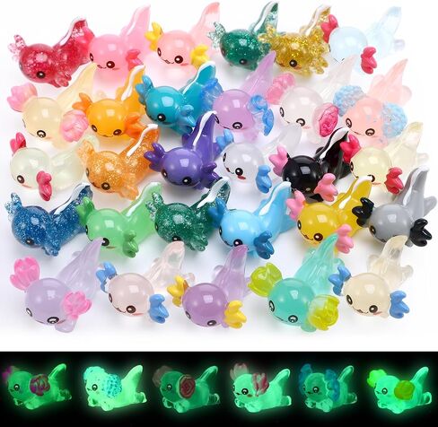 29 Pcs Luminous Mini Resin Axolotl Glow in The Dark Little Tiny Resin Figurines Axolotl Bulk for DIY Garden Dollhouse Birthday Party Decoration Aquarium in Saudi Arabia