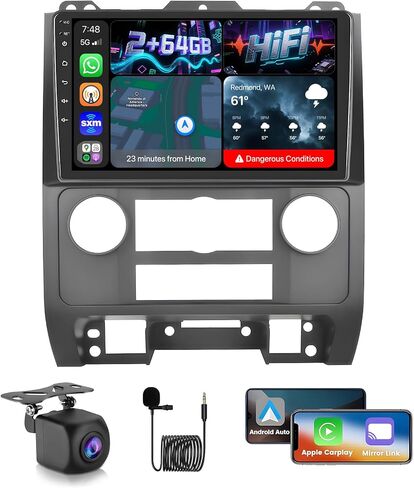 Roinvou 2+64G Android CarPlay Stereo for 07-12 Ford Escape/08-10 Mercury Mariner/08-12 Mazda Tribute, 9'' Touch Screen in-Dash GPS Navigation with Wireless CarPlay Android Auto Mirror Link BT RDS AHD in Saudi Arabia