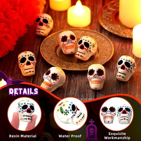 12 Pcs Miniature Day of The Dead Skulls Ofrenda Decorations Dia De Los Muertos Ofrendas Altar De Muertos Miniature Mexican Fiesta for Day of The Dead Halloween Altar Ofrenda Decor in Saudi Arabia
