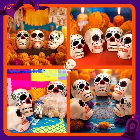 12 Pcs Miniature Day of The Dead Skulls Ofrenda Decorations Dia De Los Muertos Ofrendas Altar De Muertos Miniature Mexican Fiesta for Day of The Dead Halloween Altar Ofrenda Decor in Saudi Arabia