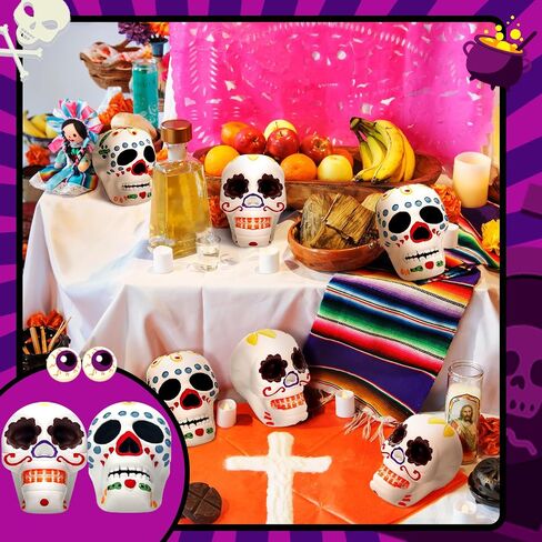 12 Pcs Miniature Day of The Dead Skulls Ofrenda Decorations Dia De Los Muertos Ofrendas Altar De Muertos Miniature Mexican Fiesta for Day of The Dead Halloween Altar Ofrenda Decor in Saudi Arabia