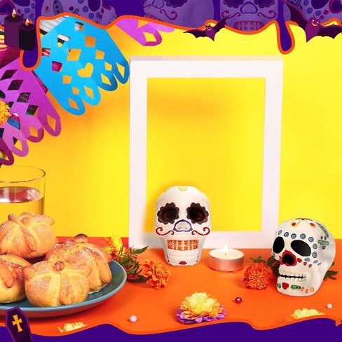 12 Pcs Miniature Day of The Dead Skulls Ofrenda Decorations Dia De Los Muertos Ofrendas Altar De Muertos Miniature Mexican Fiesta for Day of The Dead Halloween Altar Ofrenda Decor in Saudi Arabia