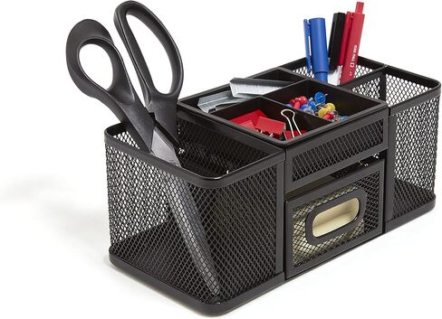 TRU RED Staples Wire Mesh Desk Organizer, 7-Compartments, Accessory Holder, Perfect for Office & Home Use, Black in Saudi Arabia