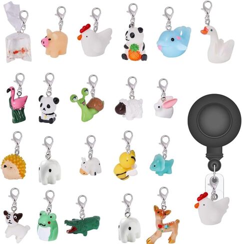 CHGCRAFT 20pcs 20 Styles Lovely Animal Badge Holder Charms Animal Badge Animal Resin Nurse's Badge Pendant Decorations with Zinc Alloy Lobster Claw Clasps, Mixed Color, 1.6inch in Saudi Arabia