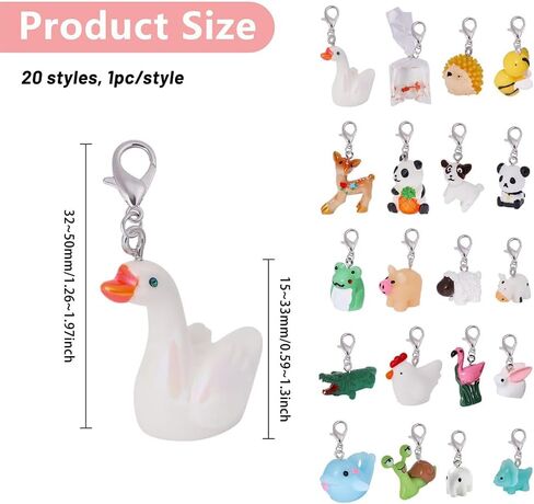 CHGCRAFT 20pcs 20 Styles Lovely Animal Badge Holder Charms Animal Badge Animal Resin Nurse's Badge Pendant Decorations with Zinc Alloy Lobster Claw Clasps, Mixed Color, 1.6inch in Saudi Arabia