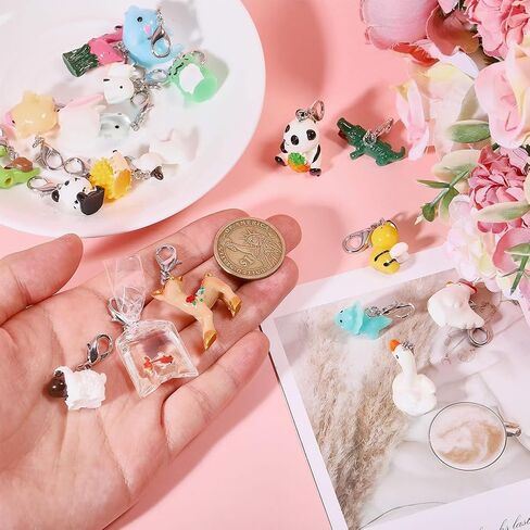 CHGCRAFT 20pcs 20 Styles Lovely Animal Badge Holder Charms Animal Badge Animal Resin Nurse's Badge Pendant Decorations with Zinc Alloy Lobster Claw Clasps, Mixed Color, 1.6inch in Saudi Arabia