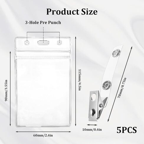 5 Pack Waterproof Vertical ID Badge Holder with Metal Clips, Clear Plastic Card Protector Name Tag Holders Fits Proximity, Badge Swipe Cards and Credit Card in Saudi Arabia