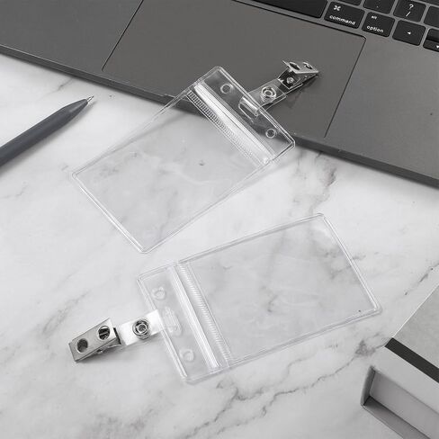 5 Pack Waterproof Vertical ID Badge Holder with Metal Clips, Clear Plastic Card Protector Name Tag Holders Fits Proximity, Badge Swipe Cards and Credit Card in Saudi Arabia