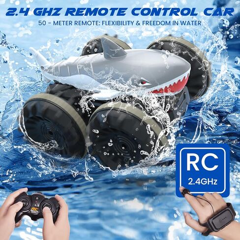 سمك القرش برمائيات التحكم عن بُعد - هدية للأطفال بويز فتيات ، سيارة RC مقاوم للماء 4WD ، شاحنة وحش التحكم عن بعد مع حيلة 360 درجة ، استشعار الإيماءات ， التحكم عن بُعد مزدوج in Kuwait