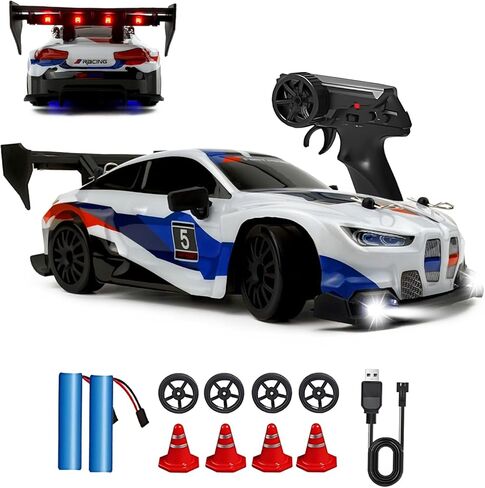 RC Drift Car 2.4 جيجا هرتز 1:24 مقياس 4WD 25km+/H مركبة طراز عالي السرعة مع مصابيح LED تنجرف سيارة رياضة الرياضة للبالغين الأولاد هدية الأطفال (أسود) in Kuwait