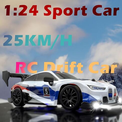 RC Drift Car 2.4 جيجا هرتز 1:24 مقياس 4WD 25km+/H مركبة طراز عالي السرعة مع مصابيح LED تنجرف سيارة رياضة الرياضة للبالغين الأولاد هدية الأطفال (أسود) in Kuwait