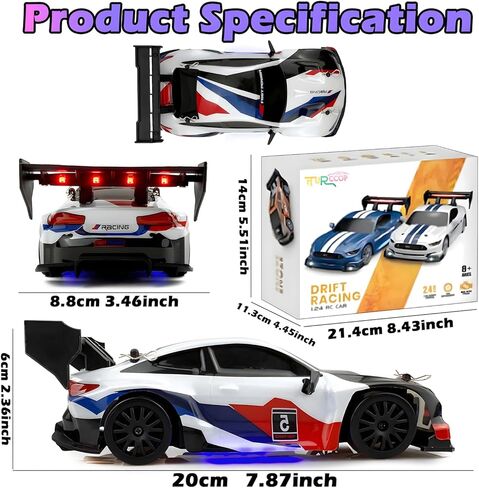 RC Drift Car 2.4 جيجا هرتز 1:24 مقياس 4WD 25km+/H مركبة طراز عالي السرعة مع مصابيح LED تنجرف سيارة رياضة الرياضة للبالغين الأولاد هدية الأطفال (أسود) in Kuwait