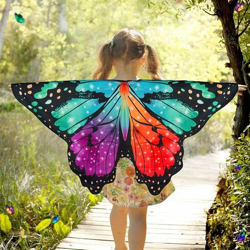 Butterfly Costume for Girls Fairy Wings Kids 4 Pcs(Cape,Skirts,Masks,Hair Clips) Butterfly Wings for Halloween Gifts in Kuwait