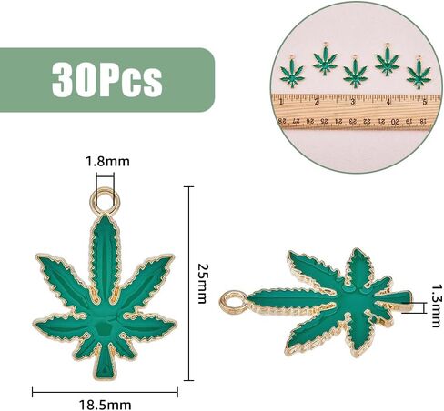 Superfindings 30pcs سبيكة القيقب السحر قلادة السحر الأوراق الخضراء مينا أوراق السحر مع الظهر الظهر الظهر المعلقات ورقة ورقة لورات المجوهر in Kuwait