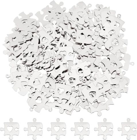 DICOSMETIC 120Pcs Platinum Puzzle with Heart Charms Autism Awareness Charms Heart Love Charms Relationship Unique Jewelry Brass Dangle Charms for Jewelry Making, Hole: 1mm in Saudi Arabia