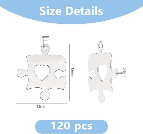 DICOSMETIC 120Pcs Platinum Puzzle with Heart Charms Autism Awareness Charms Heart Love Charms Relationship Unique Jewelry Brass Dangle Charms for Jewelry Making, Hole: 1mm in Saudi Arabia
