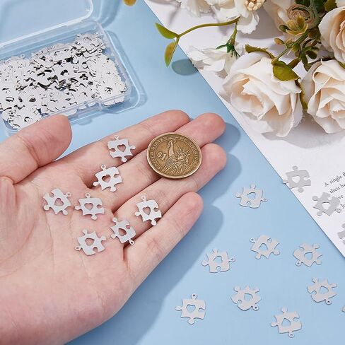 DICOSMETIC 120Pcs Platinum Puzzle with Heart Charms Autism Awareness Charms Heart Love Charms Relationship Unique Jewelry Brass Dangle Charms for Jewelry Making, Hole: 1mm in Saudi Arabia