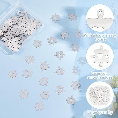DICOSMETIC 120Pcs Platinum Puzzle with Heart Charms Autism Awareness Charms Heart Love Charms Relationship Unique Jewelry Brass Dangle Charms for Jewelry Making, Hole: 1mm in Saudi Arabia