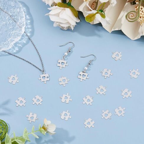 DICOSMETIC 120Pcs Platinum Puzzle with Heart Charms Autism Awareness Charms Heart Love Charms Relationship Unique Jewelry Brass Dangle Charms for Jewelry Making, Hole: 1mm in Saudi Arabia