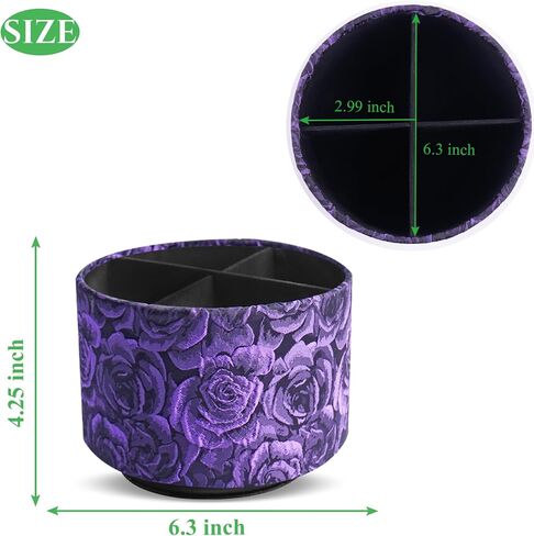 QIELIZI Round Leather Art Supply Organizer,Remote Control Holder,360 Degree Rotating,Multi-Functional Pencil Holder,4 Compartments Desktop Stationary Organizer(1-3D Rose Purple) in Saudi Arabia