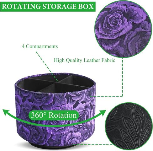 QIELIZI Round Leather Art Supply Organizer,Remote Control Holder,360 Degree Rotating,Multi-Functional Pencil Holder,4 Compartments Desktop Stationary Organizer(1-3D Rose Purple) in Saudi Arabia