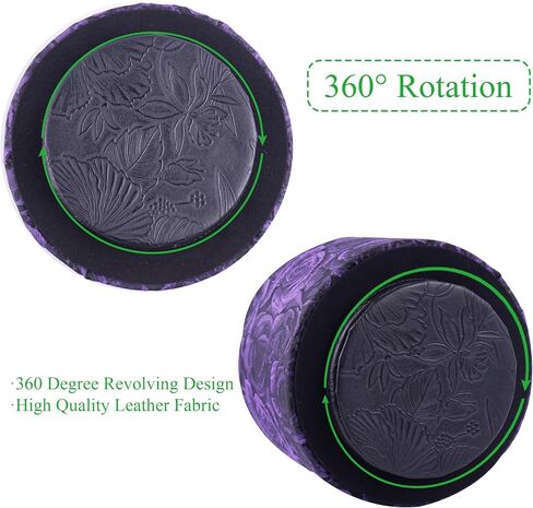 QIELIZI Round Leather Art Supply Organizer,Remote Control Holder,360 Degree Rotating,Multi-Functional Pencil Holder,4 Compartments Desktop Stationary Organizer(1-3D Rose Purple) in Saudi Arabia