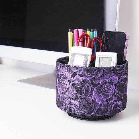 QIELIZI Round Leather Art Supply Organizer,Remote Control Holder,360 Degree Rotating,Multi-Functional Pencil Holder,4 Compartments Desktop Stationary Organizer(1-3D Rose Purple) in Saudi Arabia