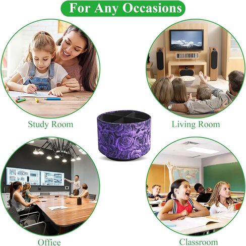 QIELIZI Round Leather Art Supply Organizer,Remote Control Holder,360 Degree Rotating,Multi-Functional Pencil Holder,4 Compartments Desktop Stationary Organizer(1-3D Rose Purple) in Saudi Arabia