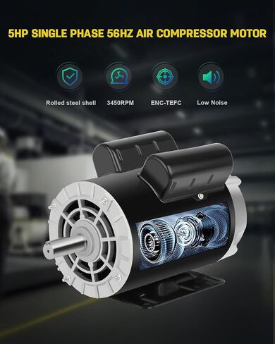 محرك ضاغط هواء SPL 2 HP، محرك كهربائي 3450 دورة في الدقيقة، 115/230 فولت 15/7.5 أمبير مرحلة واحدة، 56 إطارًا 5/8 بوصة، دوران CCW للخدمة التجارية، طول العمود 1.88 بوصة لضواغط الهواء in Kuwait