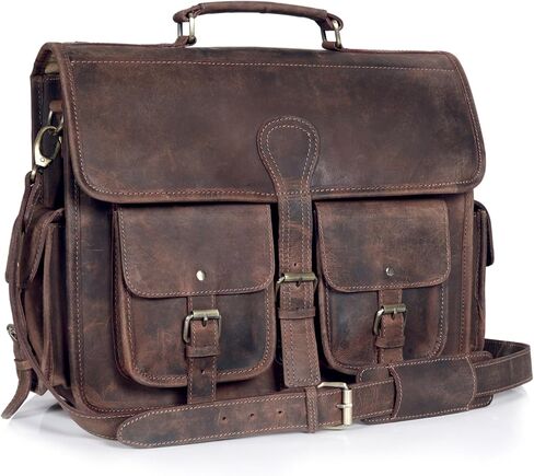 cuero Leather Messenger Bag for Men, 18 Inch Laptop Crossbody, Vintage Handmade Leather Shoulder Satchel Bag for Men, Full Grain Business Briefcase for Office/Work/Travel - Dusky Brown in Saudi Arabia