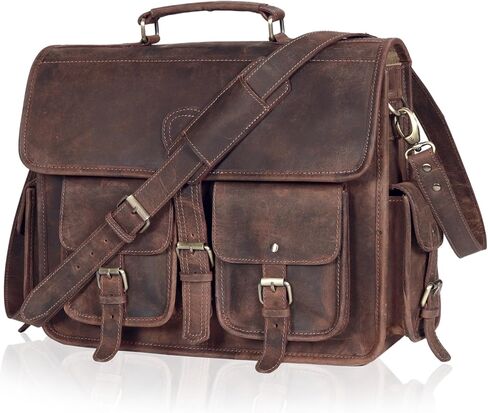 cuero Leather Messenger Bag for Men, 18 Inch Laptop Crossbody, Vintage Handmade Leather Shoulder Satchel Bag for Men, Full Grain Business Briefcase for Office/Work/Travel - Dusky Brown in Saudi Arabia
