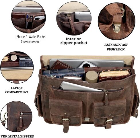 cuero Leather Messenger Bag for Men, 18 Inch Laptop Crossbody, Vintage Handmade Leather Shoulder Satchel Bag for Men, Full Grain Business Briefcase for Office/Work/Travel - Dusky Brown in Saudi Arabia