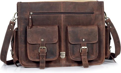 cuero Leather Messenger Bag for Men, 18 Inch Laptop Crossbody, Vintage Handmade Leather Shoulder Satchel Bag for Men, Full Grain Business Briefcase for Office/Work/Travel - Dusky Brown in Saudi Arabia