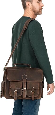 cuero Leather Messenger Bag for Men, 18 Inch Laptop Crossbody, Vintage Handmade Leather Shoulder Satchel Bag for Men, Full Grain Business Briefcase for Office/Work/Travel - Dusky Brown in Saudi Arabia
