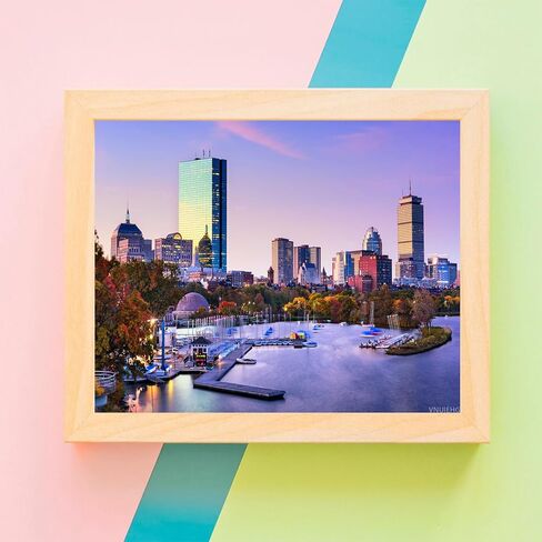 VnuieHg DIY Paint by Numbers Boston Massachusetts Skyline Canvas Painting with Acrylic Paint Paintbrush for البالغين للمبتدئين الهدية الفنية 16 "× 20" in Saudi Arabia