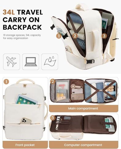 LoveVook Provess Backpack للنساء ، حمل رحلة على الظهر معتمدة مع 3 مكعبات تعبئة ، حقيبة السفر الشخصية TSA PORTICAL in Saudi Arabia