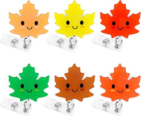 Fall Badge Reels Retractable Autumn Maple Leaf Nurse ID Badge Holder with Clip Thanksgiving Colorful Cute Autumn Leaves Name ID Reel for Nurse Doctor Medical Worker Teacher Student Favors in Saudi Arabia