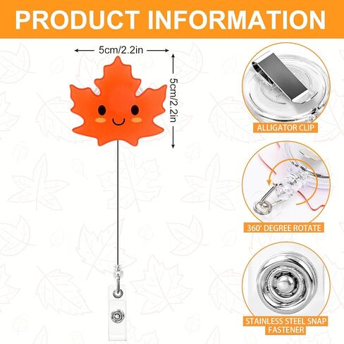 Fall Badge Reels Retractable Autumn Maple Leaf Nurse ID Badge Holder with Clip Thanksgiving Colorful Cute Autumn Leaves Name ID Reel for Nurse Doctor Medical Worker Teacher Student Favors in Saudi Arabia