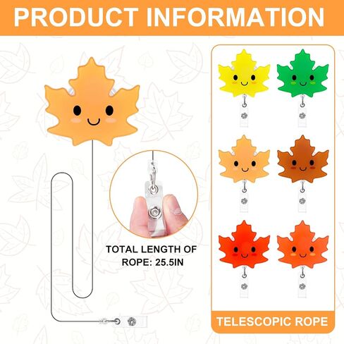 Fall Badge Reels Retractable Autumn Maple Leaf Nurse ID Badge Holder with Clip Thanksgiving Colorful Cute Autumn Leaves Name ID Reel for Nurse Doctor Medical Worker Teacher Student Favors in Saudi Arabia