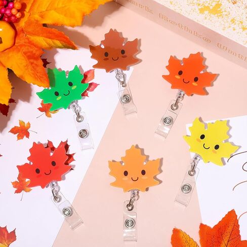 Fall Badge Reels Retractable Autumn Maple Leaf Nurse ID Badge Holder with Clip Thanksgiving Colorful Cute Autumn Leaves Name ID Reel for Nurse Doctor Medical Worker Teacher Student Favors in Saudi Arabia