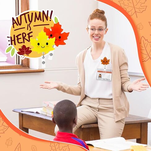 Fall Badge Reels Retractable Autumn Maple Leaf Nurse ID Badge Holder with Clip Thanksgiving Colorful Cute Autumn Leaves Name ID Reel for Nurse Doctor Medical Worker Teacher Student Favors in Saudi Arabia