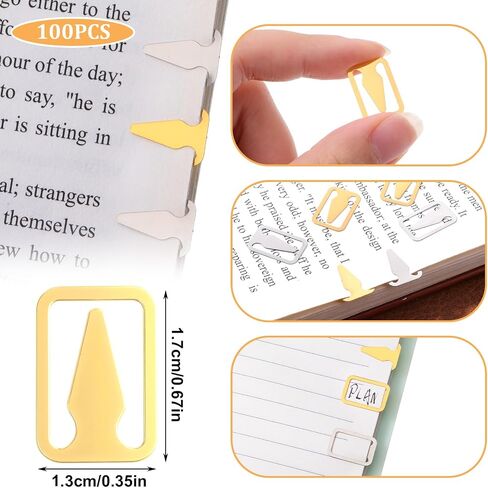 100 Pieces Book Darts Bookmarks Page Markers Mini Thin Stainless Steel Books Metal Line Markers for Reading Readers Book Lovers Gold Silver in Saudi Arabia